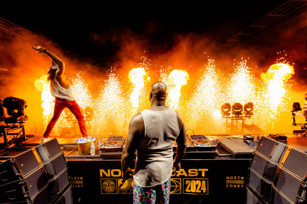 DJ DIESEL (SHAQ) plays the north coast stage with full pyro display in front of stage.